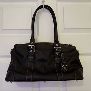 EUC Dooney & Bourke All Weather Leather Dark Brown Satchel Silver Hardware